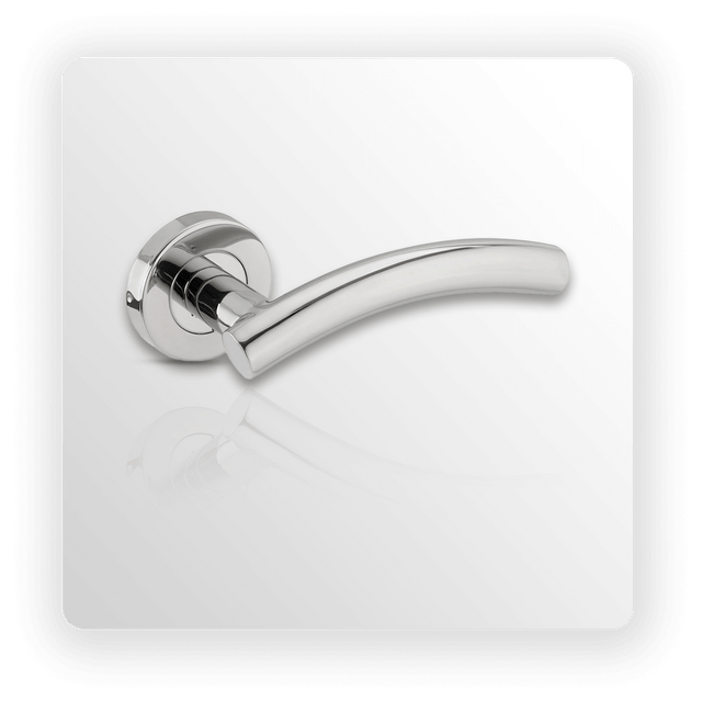 Curved Polished Stainless Steel Door Handle on Rose