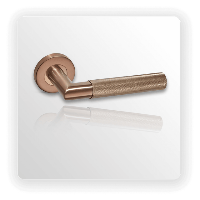 Knurled Copper Door Handles on Rose