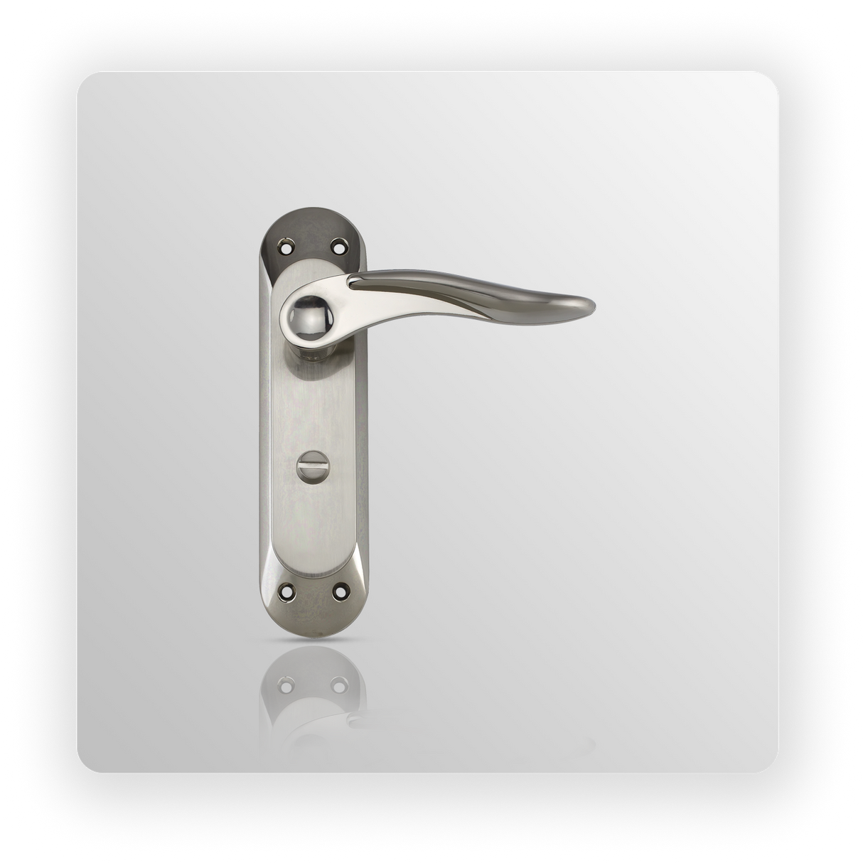 LEVER BATHROOM LOCK ON BACK PLATE in Satin Nickel/ Polish Nickel finish