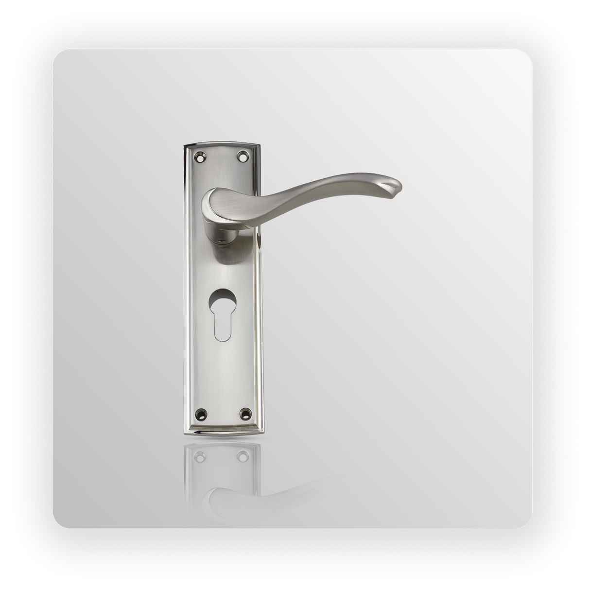 LEVER KEY LOCK ON BACK PLATE in Satin Nickel/ Polish Nickel finish