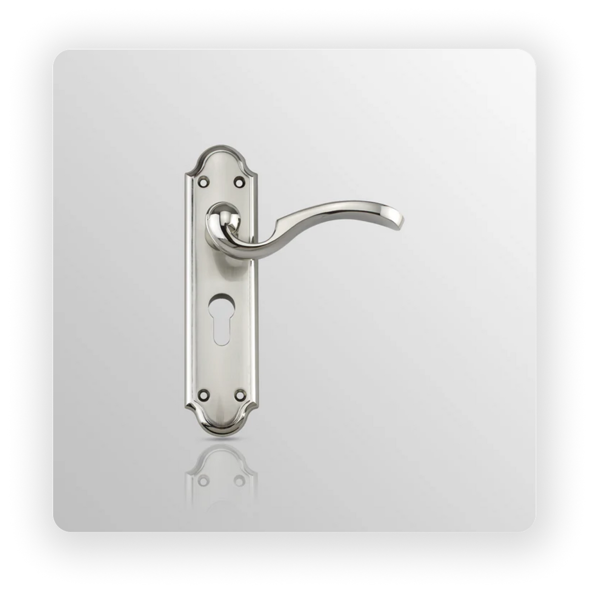LEVER EURO LOCK ON BACK PLATE in Satin Nickel/ Polish Nickel finish