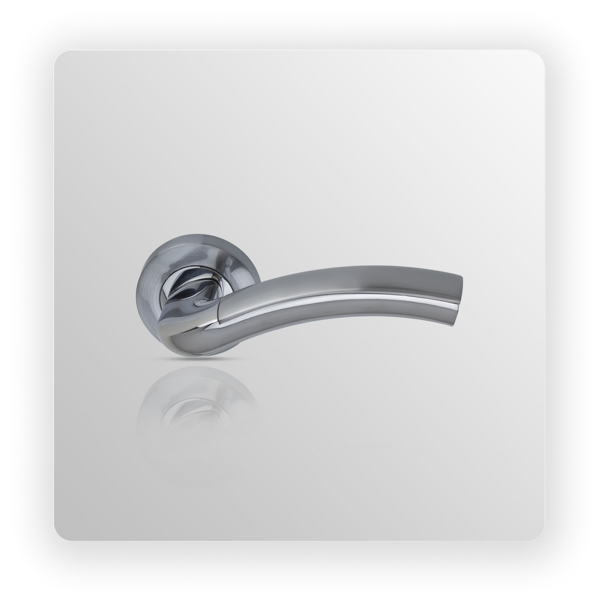Door handle on round rose in Satin / Polish Chrome finish
