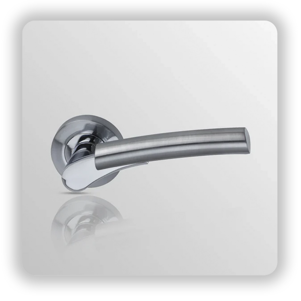 Door handle on round rose in Satin / Polish Chrome finish