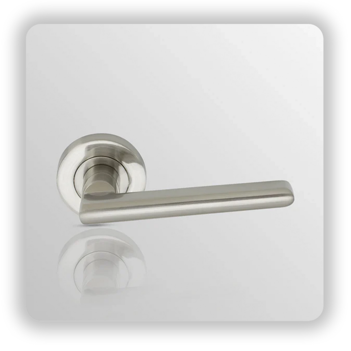 Door handle on round rose in Satin Nickel finish