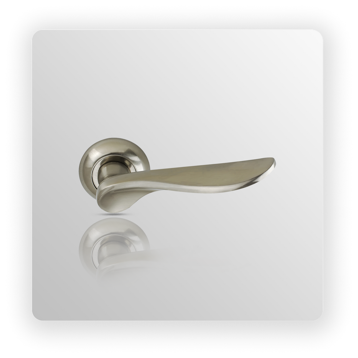 Door handle on raised round rose in Satin Nickel finish