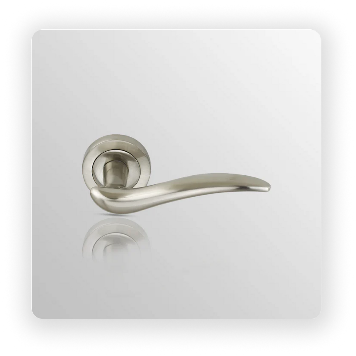 Door handle on round rose in Satin Nickel finish