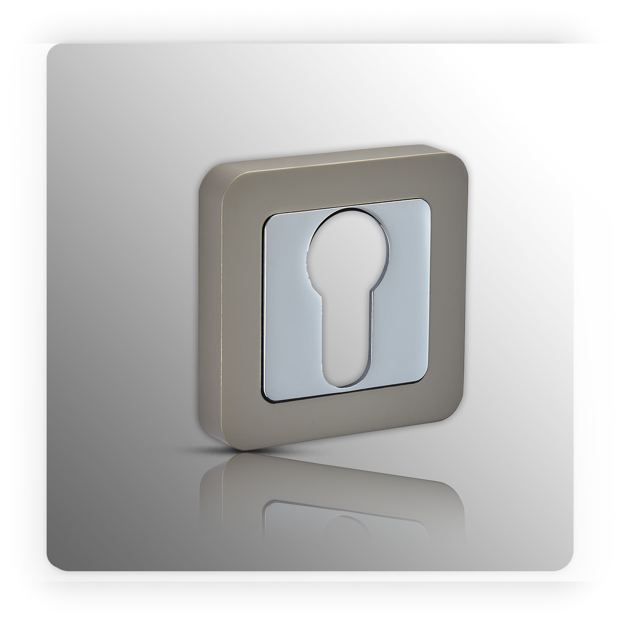 Square Keyhole Escutcheon Pair with Euro Profile in Duo Satin Chrome