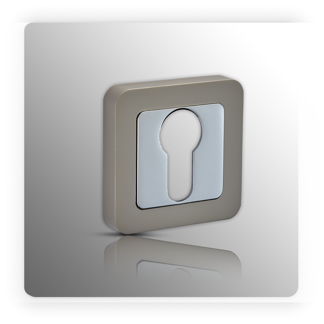 Square Keyhole Escutcheon Pair with Euro Profile in Duo Satin Chrome