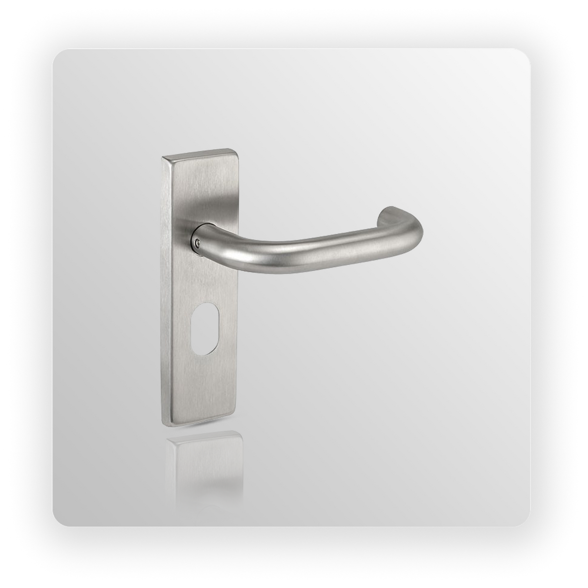 Satin Stainless Steel Door Handles on Backplate With Oval Profile Keyhole