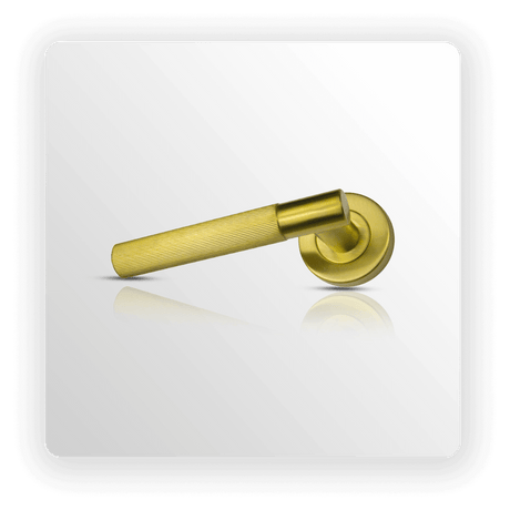 Straight Knurled Satin Brass Door Handle on Rose