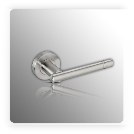 Designer Door Handles with 3 Ring Brushed Steel Lever