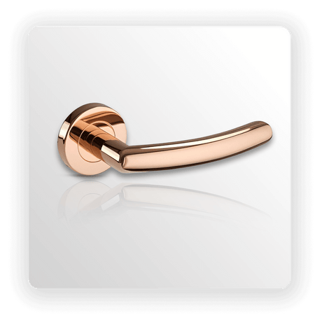 Copper Door Handles with Polished Copper Finish Levers on Rose