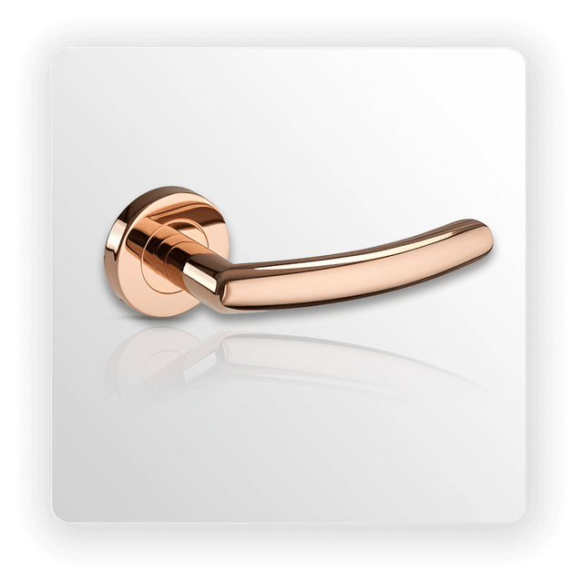 Copper Door Handles with Polished Copper Finish Levers on Rose