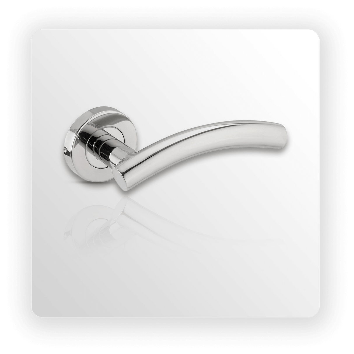 Curved Polished Stainless Steel Door Handle on Rose