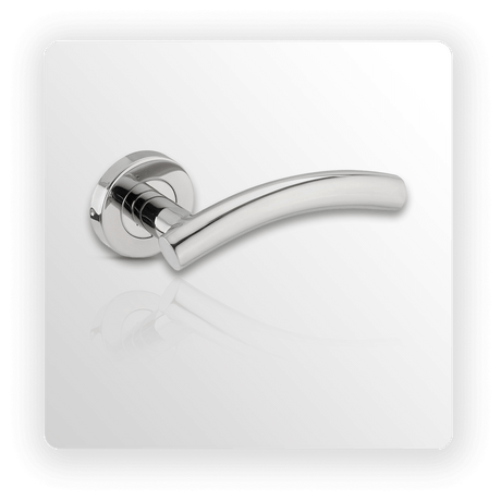 Curved Polished Stainless Steel Door Handle on Rose