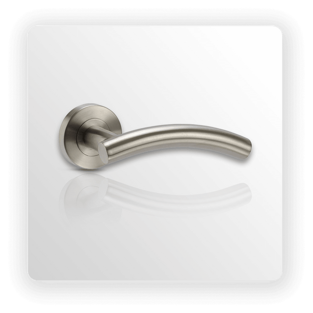 Curved Brushed Steel Door Handles on Rose