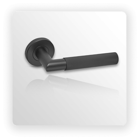 Knurled Matte Black Door Handles on Rose