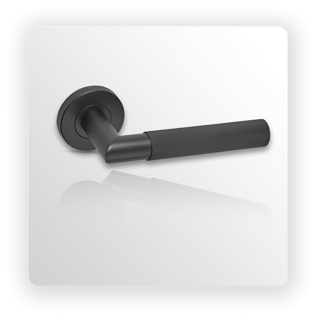 Knurled Matte Black Door Handles on Rose