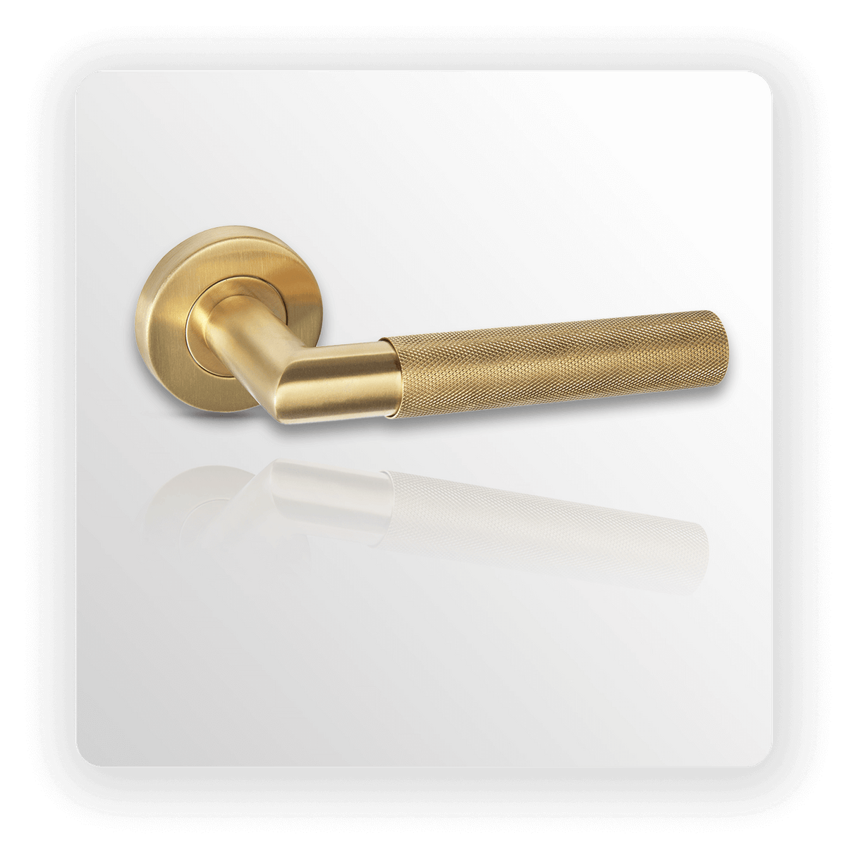 Satin Brass Knurled Door Handles on Rose