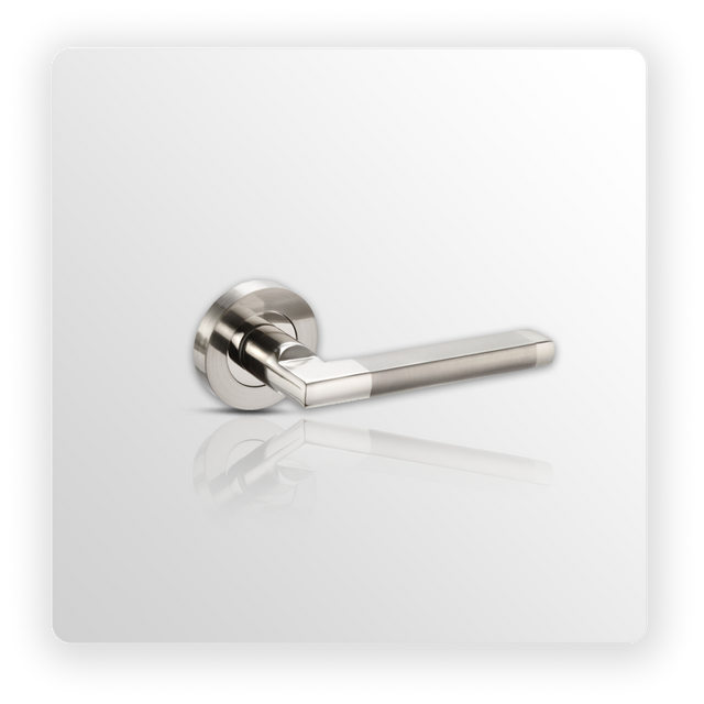 Square Lever Chrome Door Handles on Rose with Duo Finish
