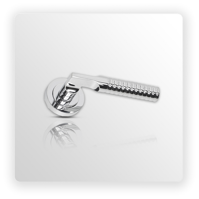 Unique Door Handles on Rose with Polished Chrome Finish