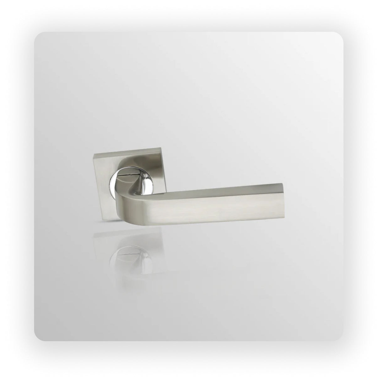 Door handle on square rose in Satin Nickel/ Polish Chrome finish