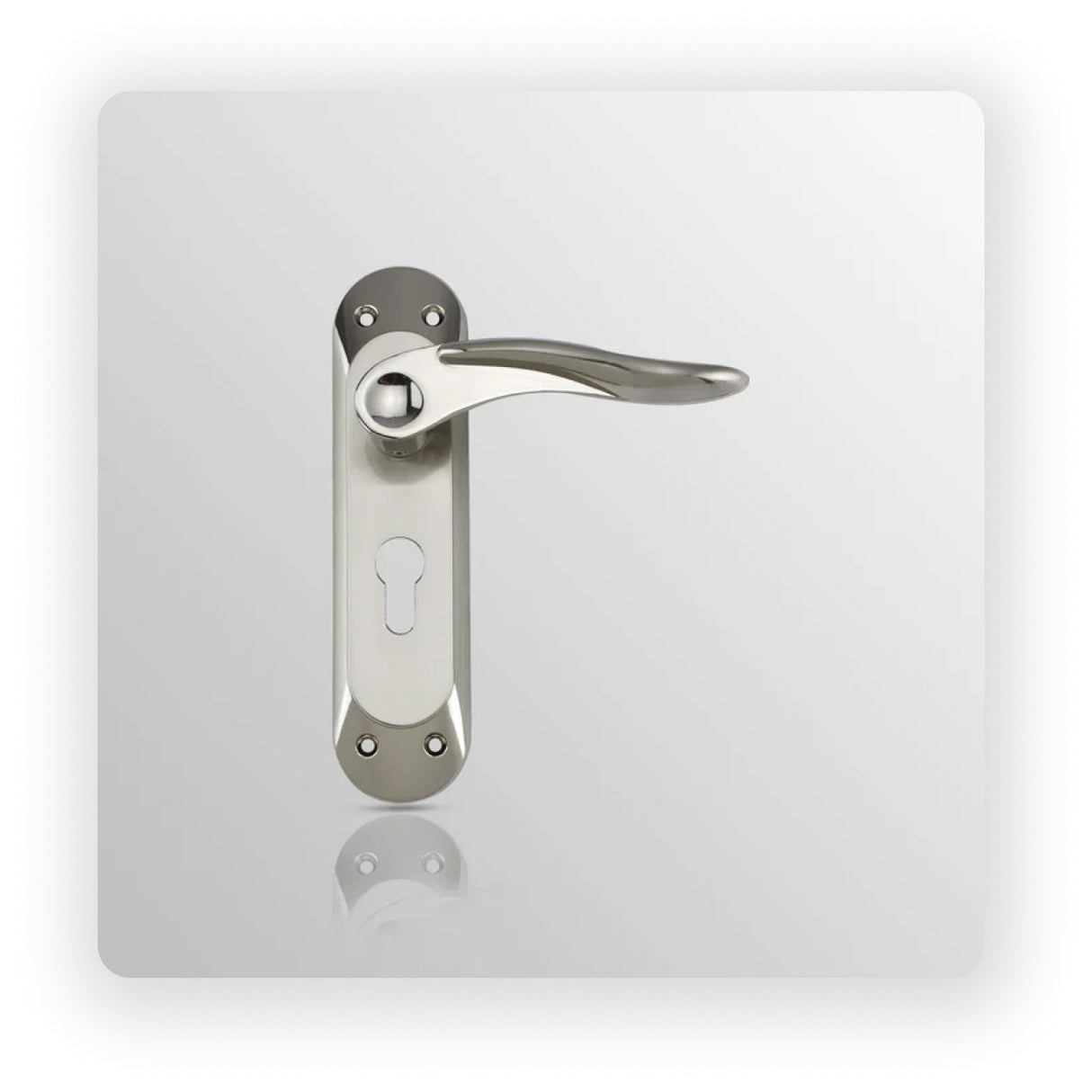 LEVER EURO LOCK ON BACK PLATE in Satin Nickel/ Polish Nickel finish