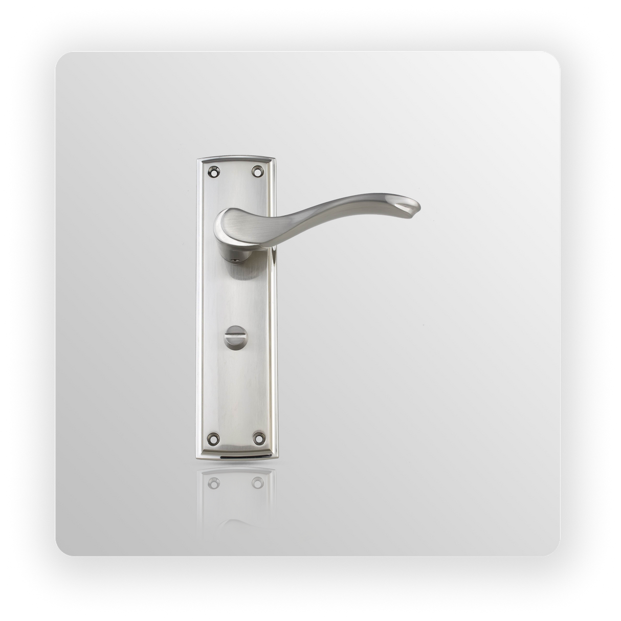 LEVER BATHROOM LOCK ON BACK PLATE in Satin Nickel/ Polish Nickel finish