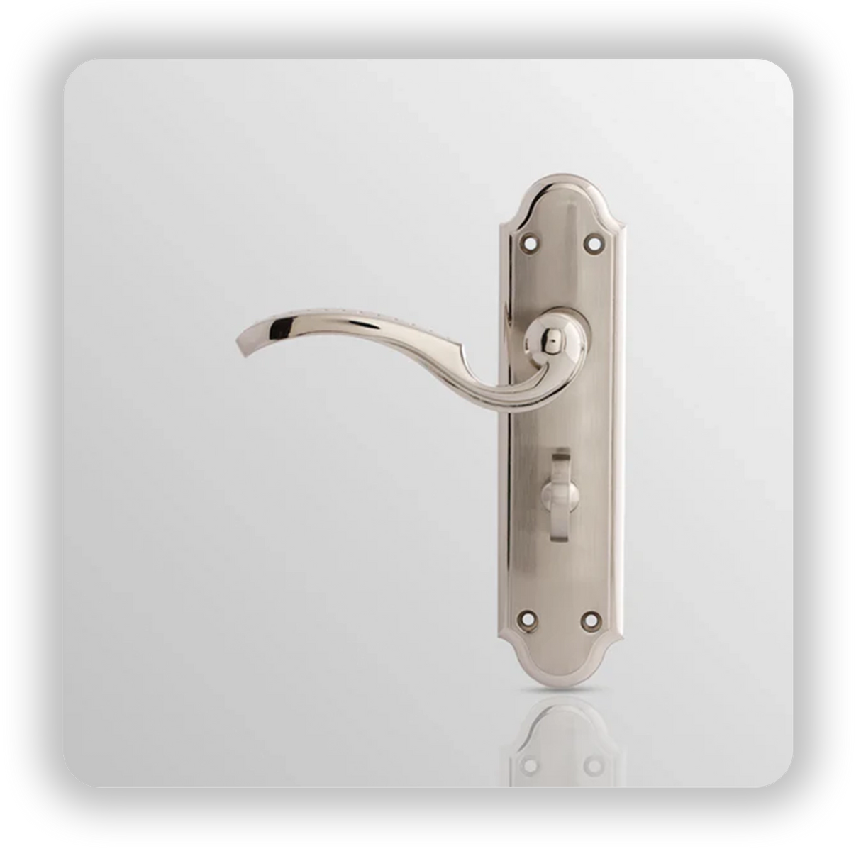 LEVER BATHROOM LOCK ON BACK PLATE in Satin Nickel/ Polish Nickel finish