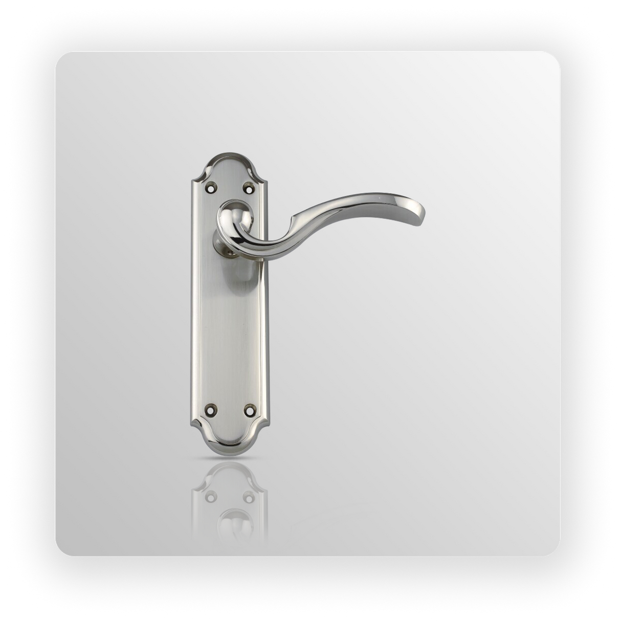 LEVER LATCH ON BACK PLATE in Satin Nickel/ Polish Nickel finish
