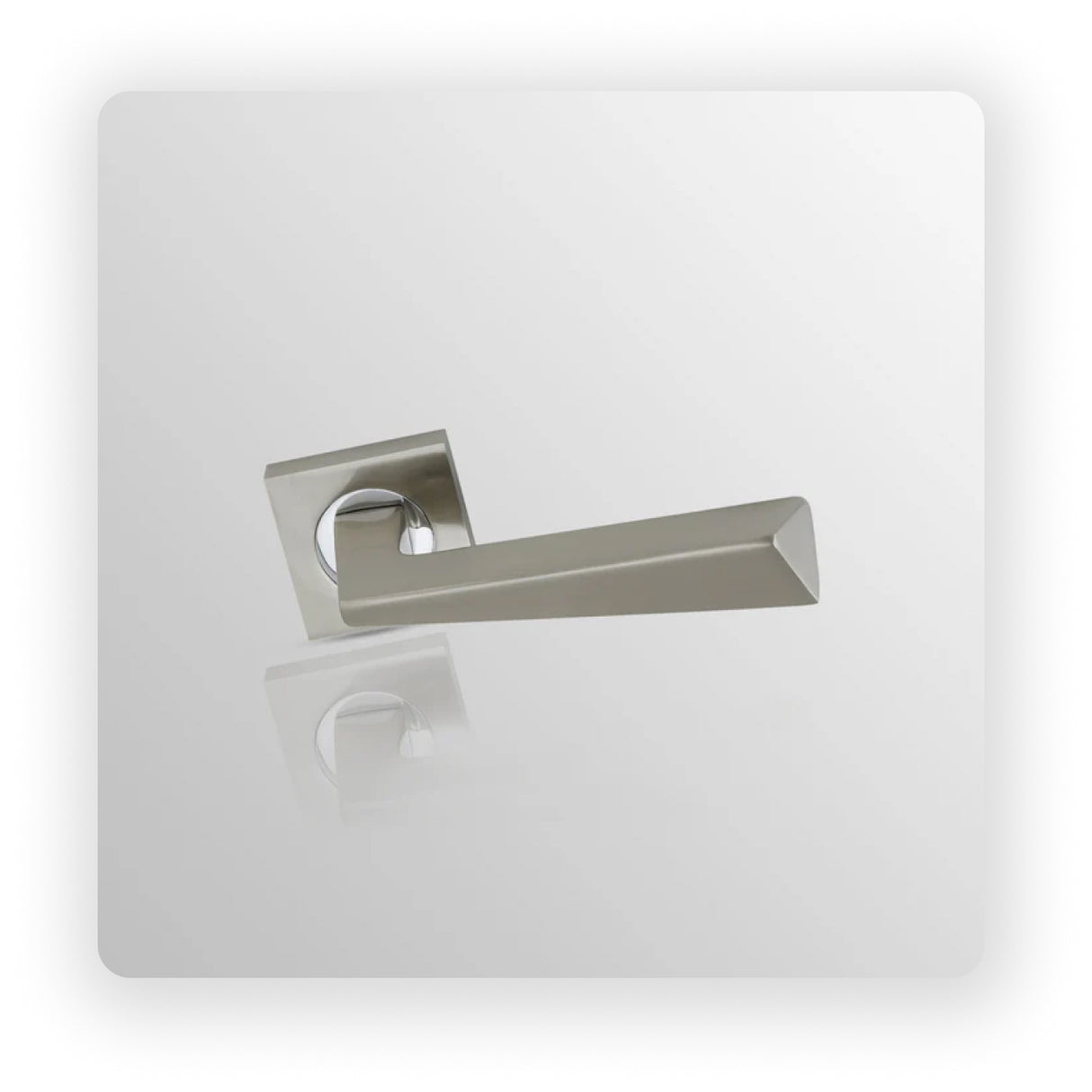 Door handle on square rose in Satin Nickel/ Polish Chrome finish