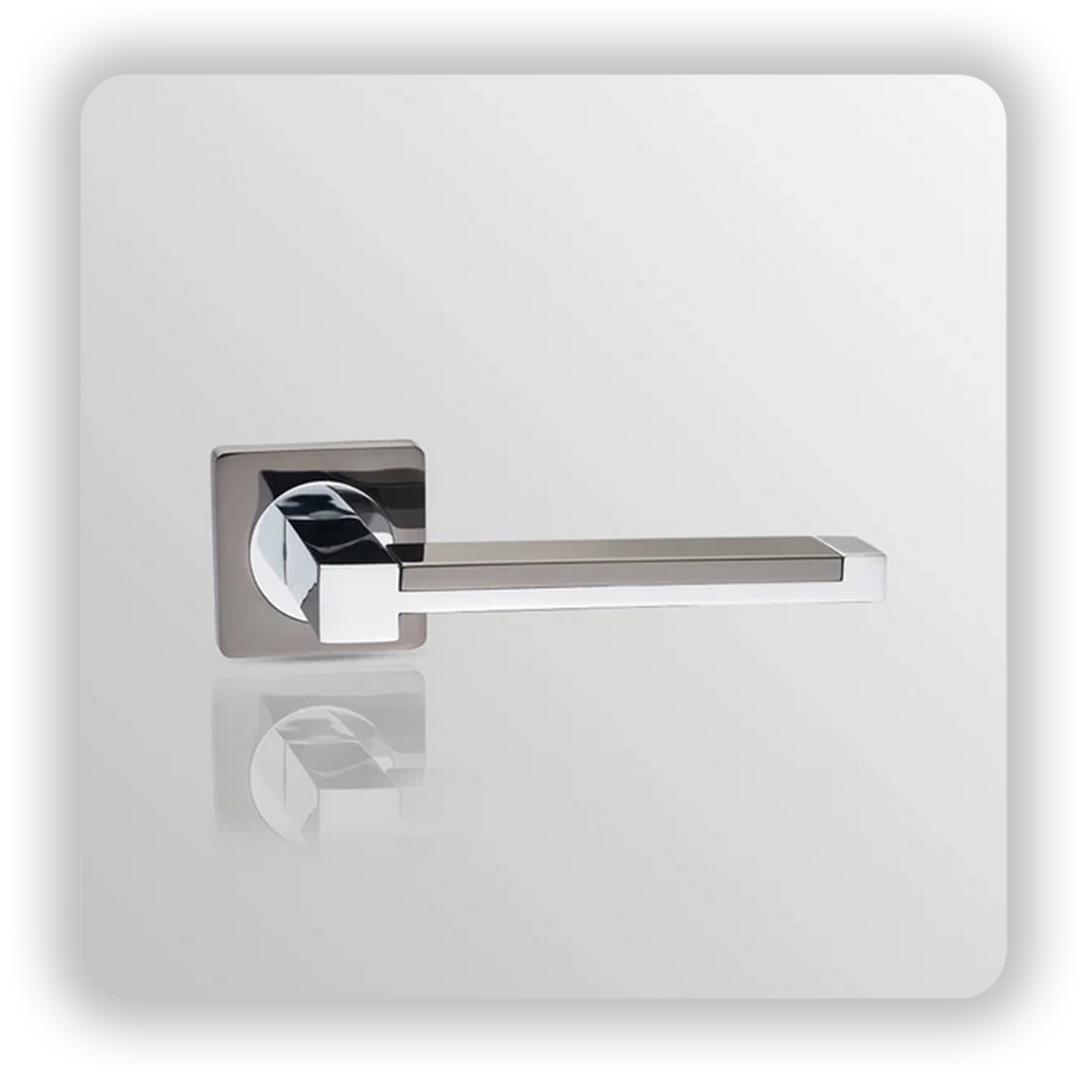 Door handle on square rose in Black Nickel/ Polish Chrome finish