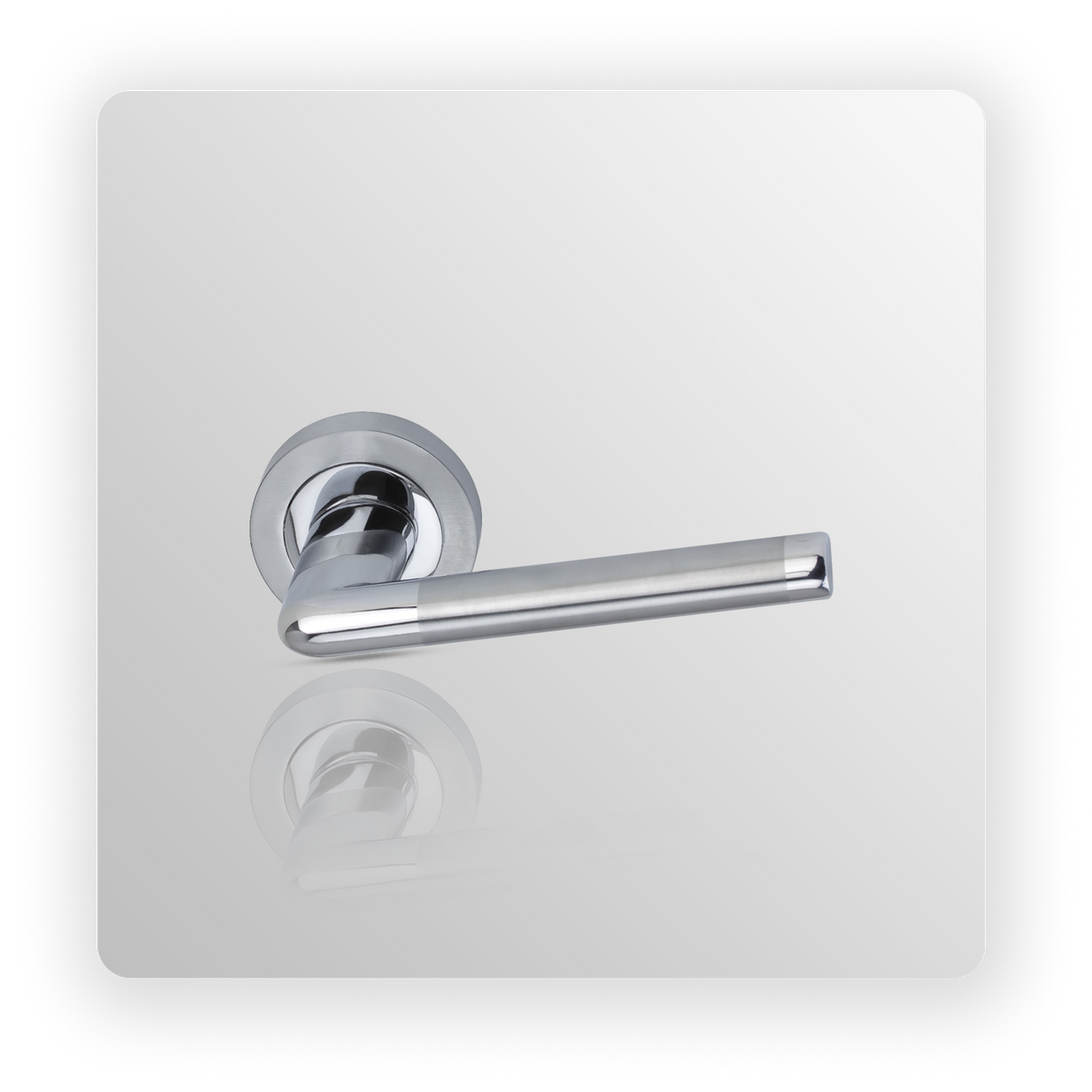 Door handle on round rose in Satin / Polish Chrome finish
