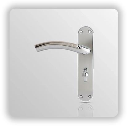 LEVER BATHROOM LOCK ON BACK PLATE in Satin Nickel/ Polish Chrome finish