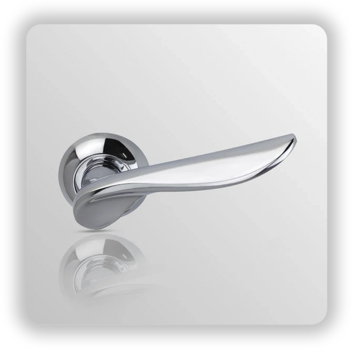 Door handle on raised round rose in Polish Chrome finish