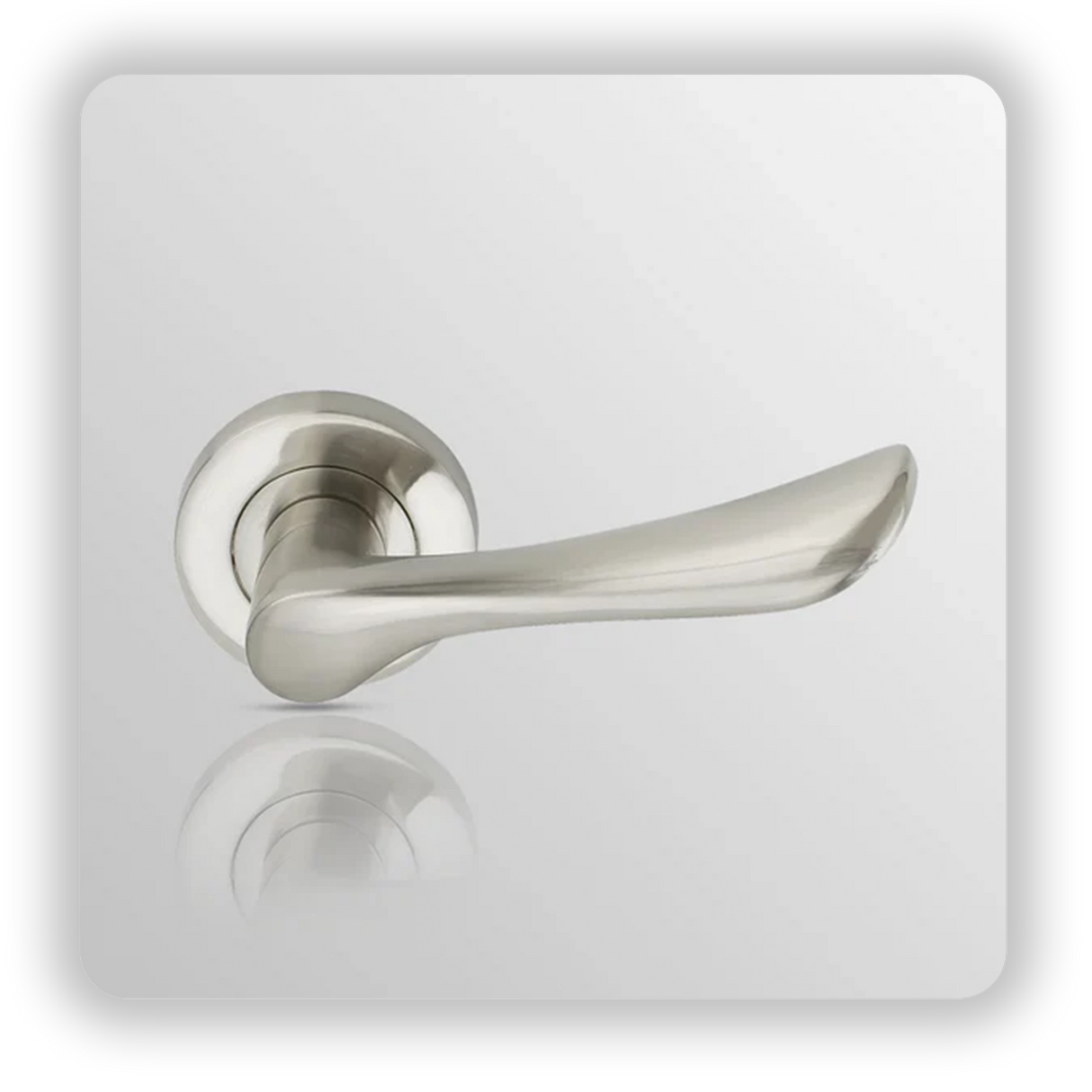 Door handle on round rose in Satin Nickel finish