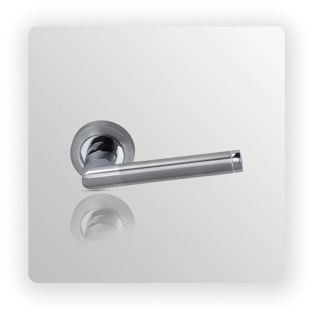 Door handle on round rose in Satin/ Polish Chrome finish