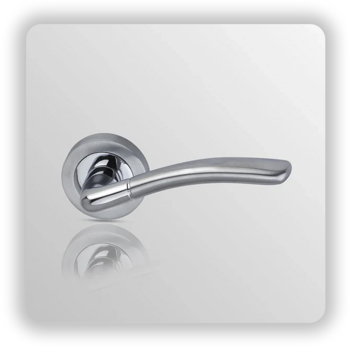 Door handle on round rose in Developer range in Satin/ Polish Chrome finish