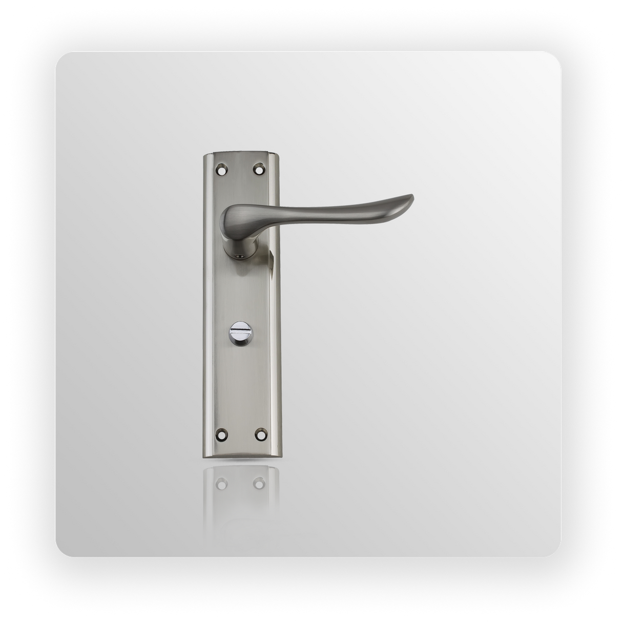 LEVER BATHROOM LOCK ON BACK PLATE in Satin Nickel/ Polish Nickel finish