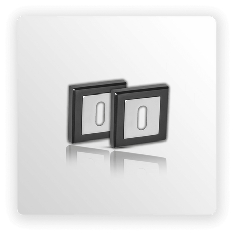 Square Escutcheon Plate Pair in Dual Black and Chrome Standard Keyhole Profile