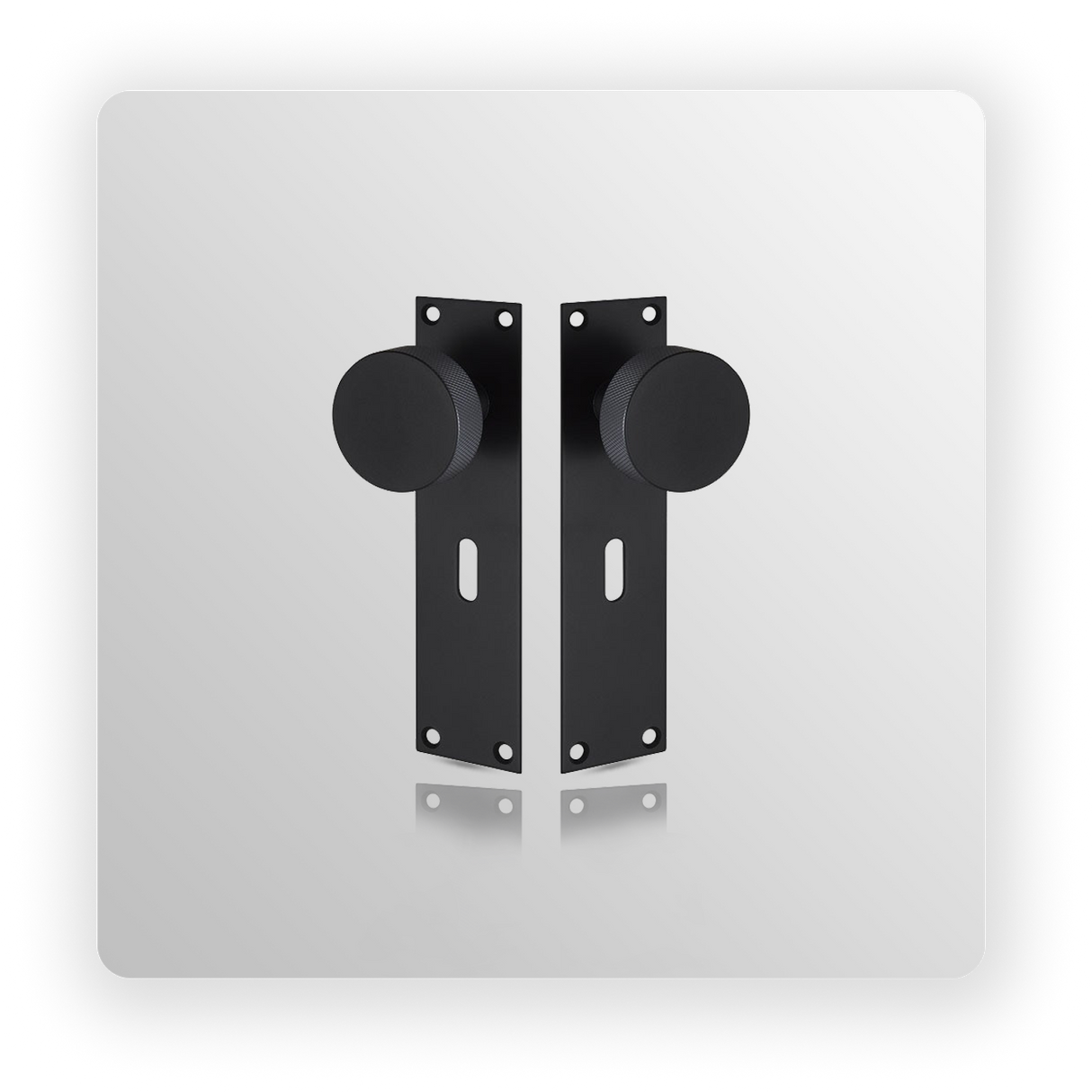 Matte Black Knurled Door Knobs on Lock Backplate