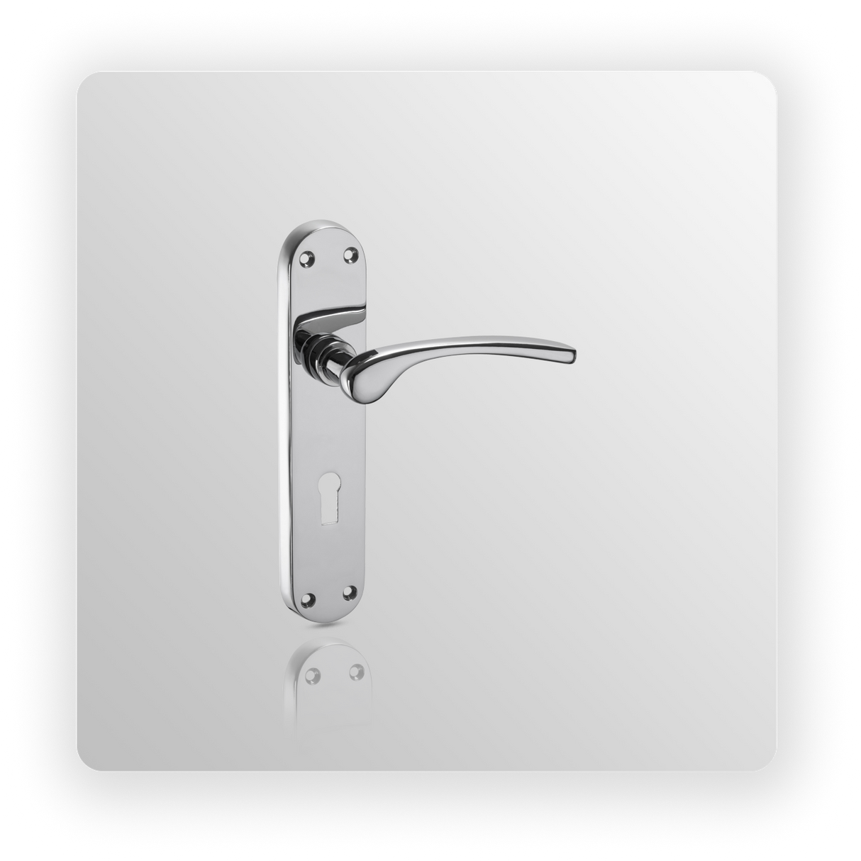 Chrome Door Handles on Lock Backplate with Polished Chrome Finish