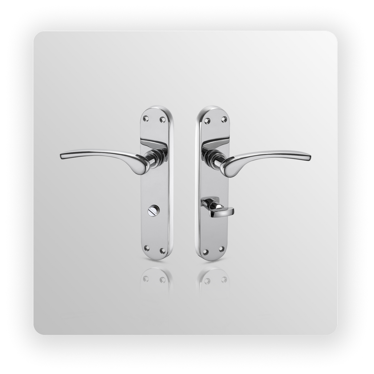 Chrome Bathroom Door Handles on Backplate with Thumb Turn