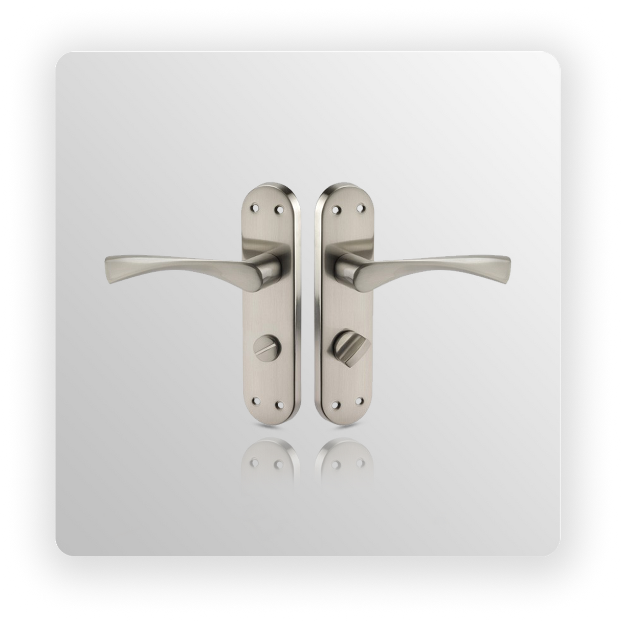 Bathroom Door Handles on Radius Backplate with Thumb Turn