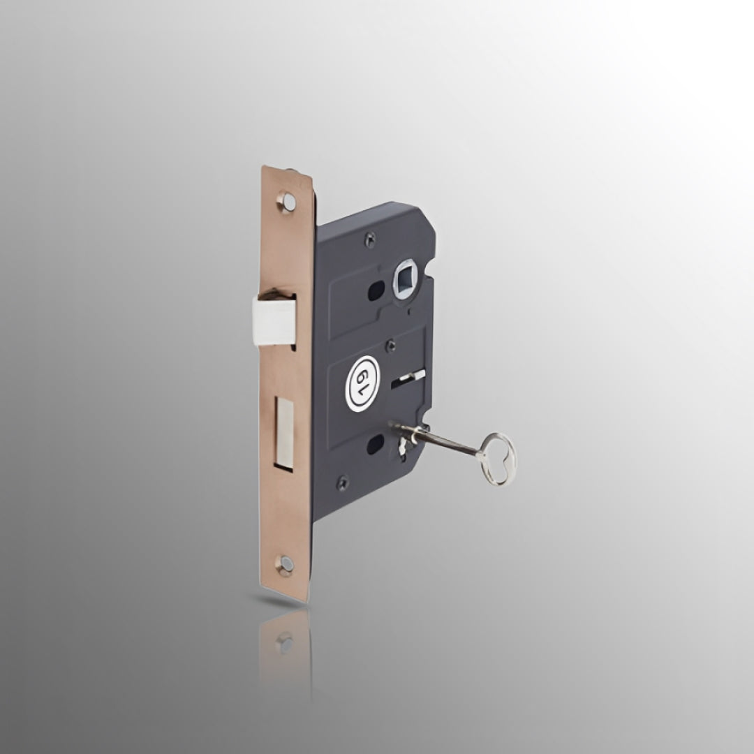 3 Lever Mortice Lock for Internal Doors 76mm / 57mm Copper