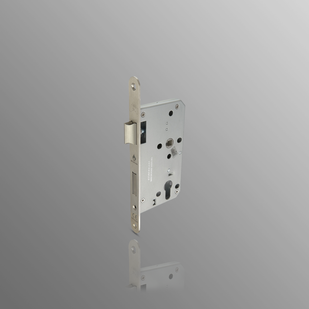 DIN standard Mortice Sashlock Euro Lockcase 60mm with radius forend in Satin Stainless Steel Finish