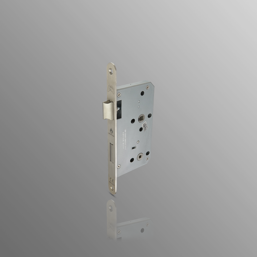 DIN standard Bathroom Mortice Lock 60mm in Satin Stainless Steel Finish with Radius Forend