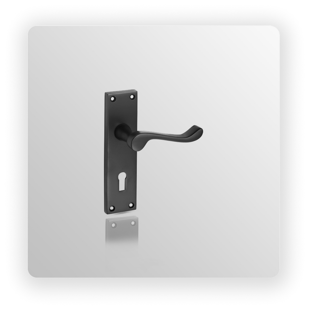 Matte Black Door Handles with Victorian Scroll Lever on Lock Backplate