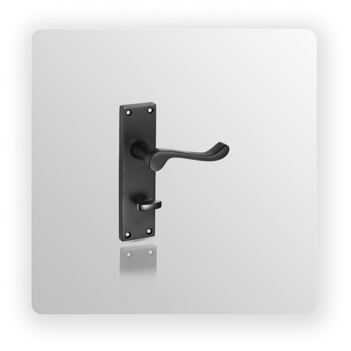 Matte Black Victorian Door Handles with Scroll Lever on Bathroom Lock Backplate