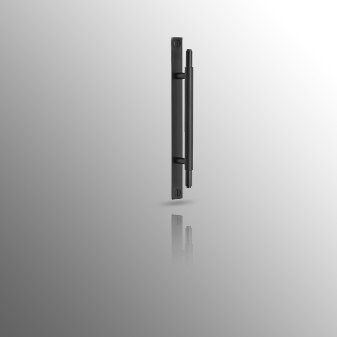 Knurled Cabinet Handles on plate in Matte Black 96mm